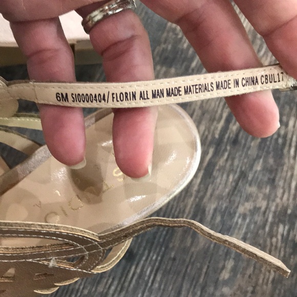 Studio Isola Metallic Champagne Wedge Sandals - Picture 8 of 11